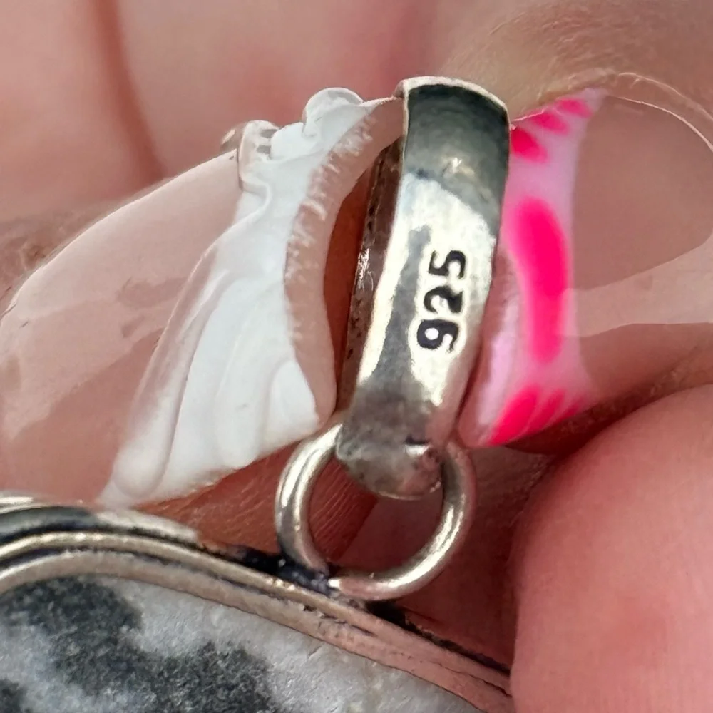 925 Sterling Silver White Buffalo Turquoise Pendant - Picture 2 of 6